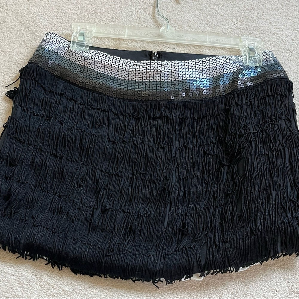 Black bebe fringe skirt